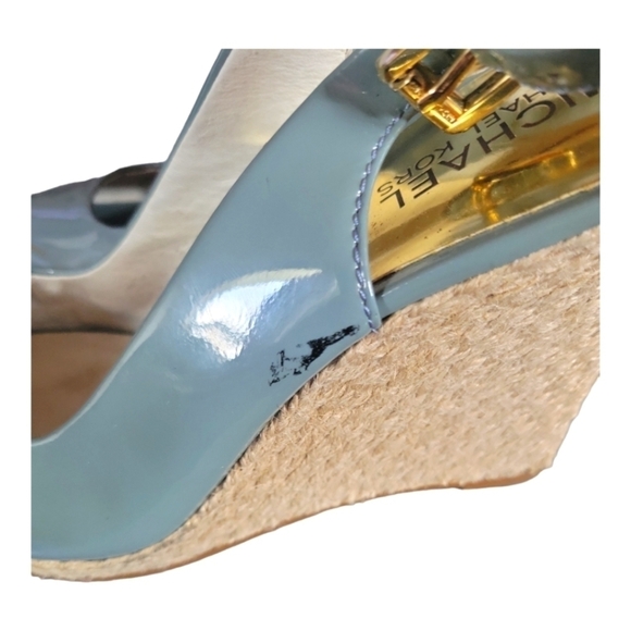 Michael Kors Women's Keegan Sling Back Patent Leather 4" Wedge Sandals 8M - Picture 6 of 10